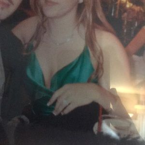 Jovani emerald green charmeuse gown